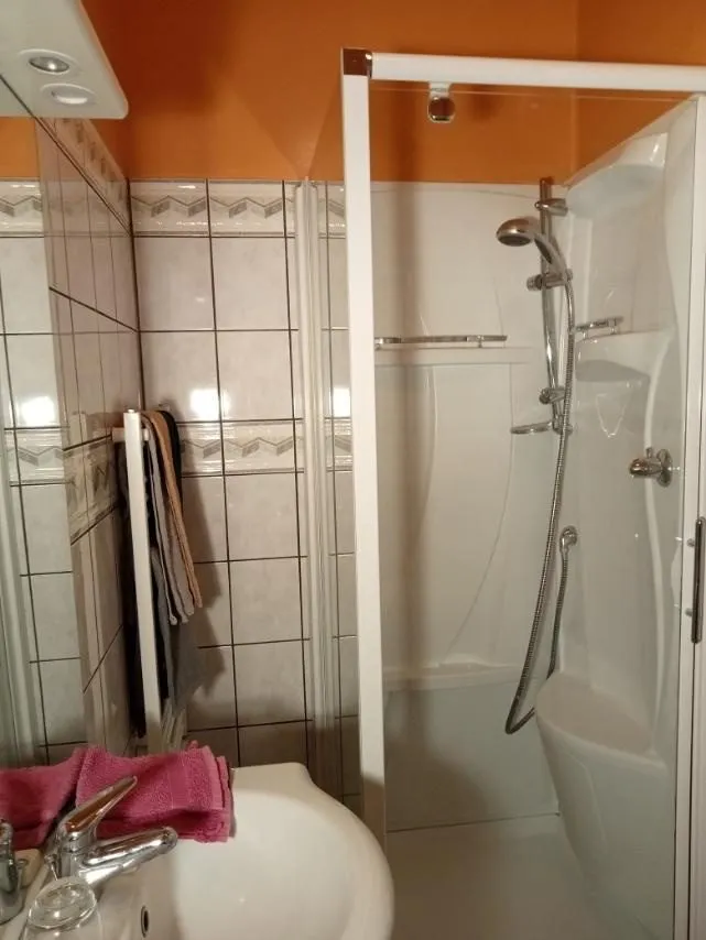 Salle de bain avec douche de la chambre d’hôtes La Libellule