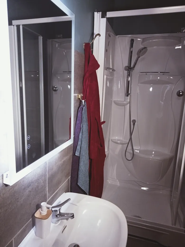 Cabine de douche de la salle d’eau du gîte L’Intemporel